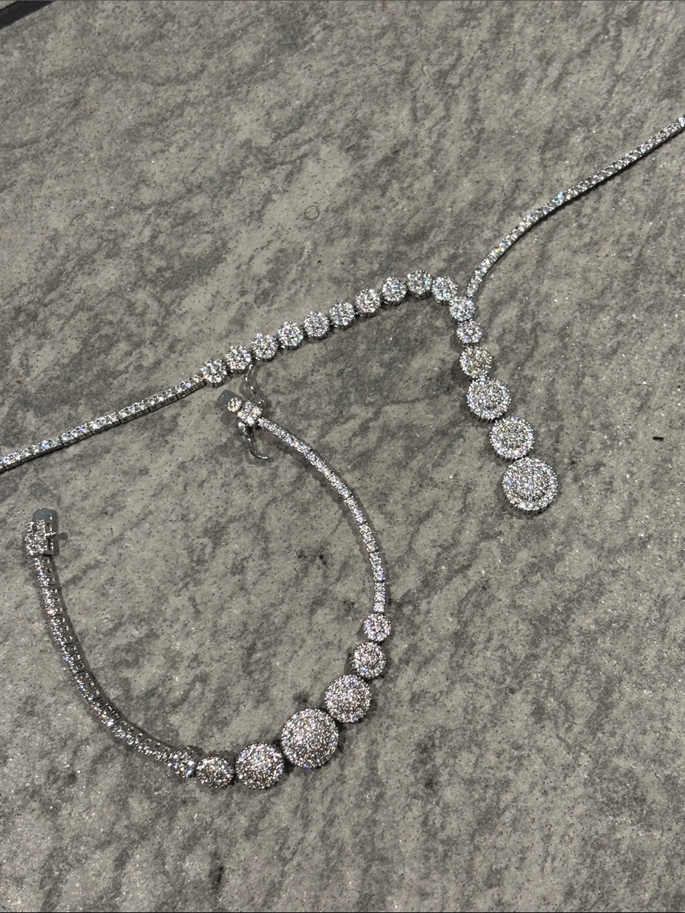 Silver-Tone White Crystal/CZ Drop Necklace and Matching Bracelet. Icy.